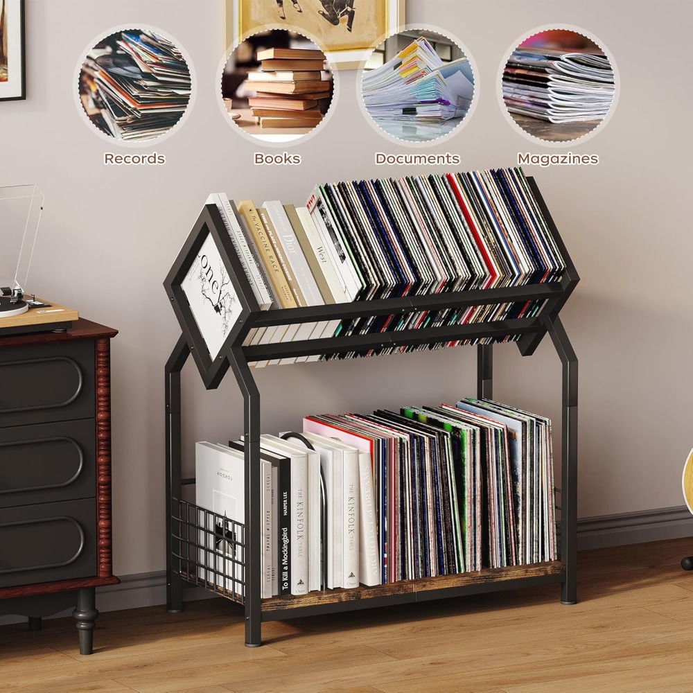 2-Tier Vinyl Record Storage Ho - Magazine Holder Rack のレビューと価格