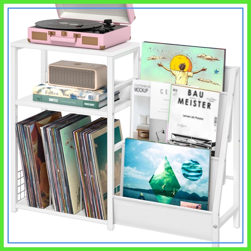 Record Player Stand with Vinyl - Magazine Holder Rack のレビューと価格
