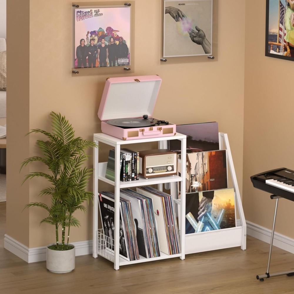Record Player Stand with Vinyl - Magazine Holder Rack のレビューと価格