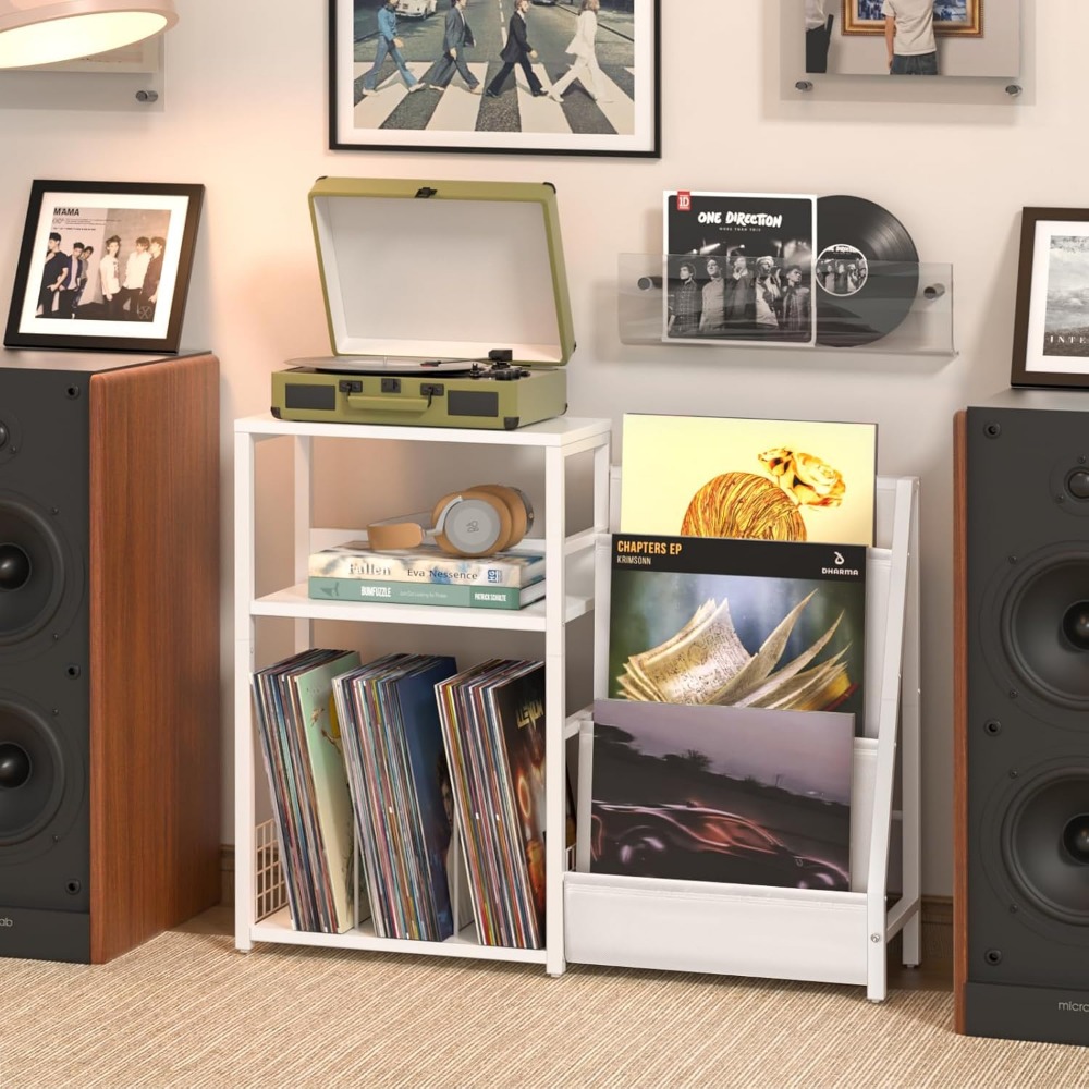 Record Player Stand with Vinyl - Magazine Holder Rack のレビューと価格