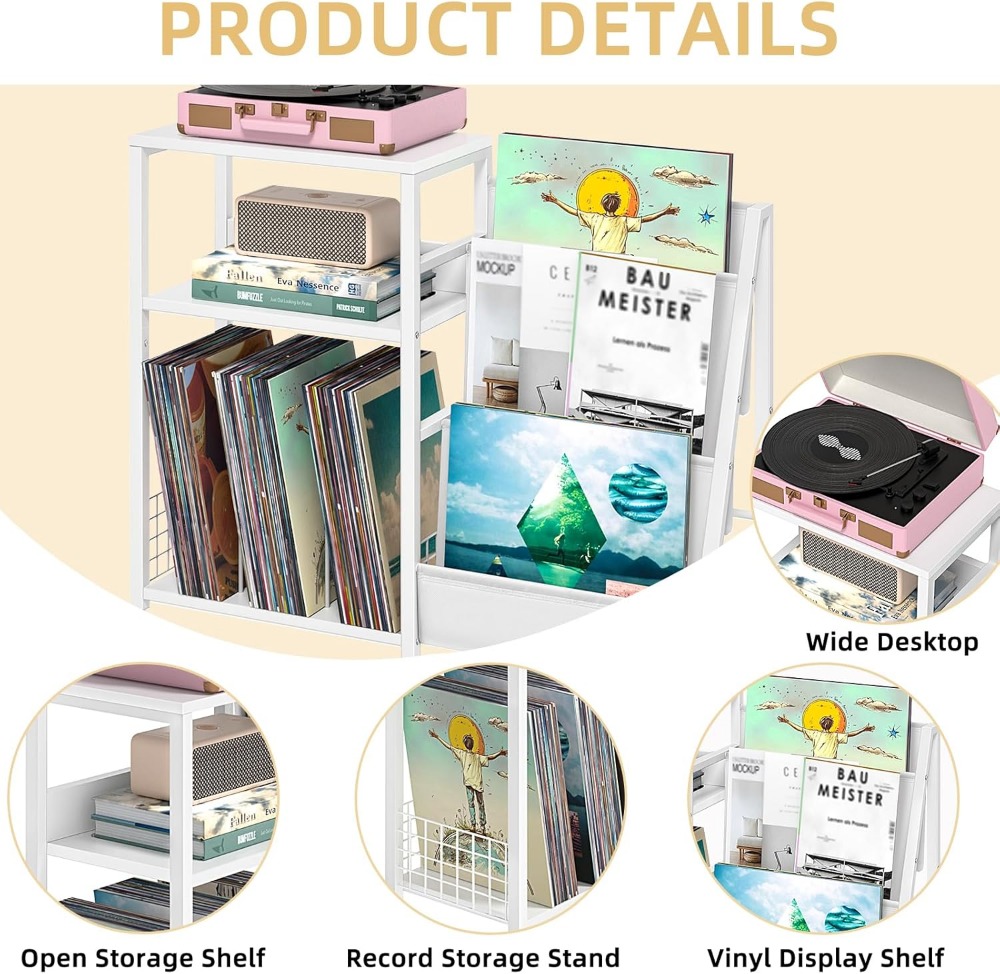 Record Player Stand with Vinyl - Magazine Holder Rack のレビューと価格