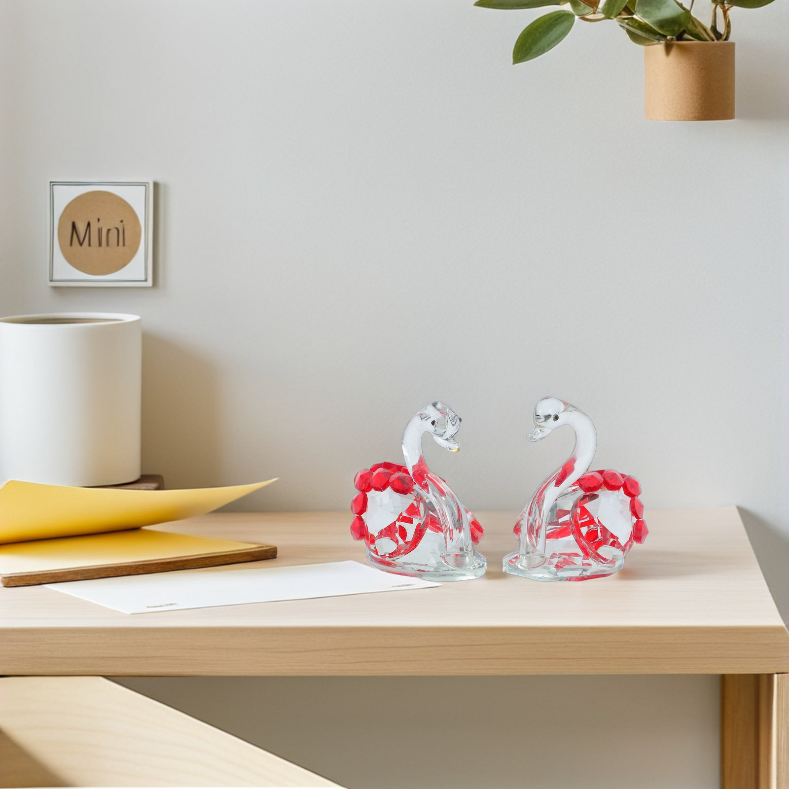 2Pcs Crystal Couple Swan Statu - Paper Weight Crystal のレビューと価格